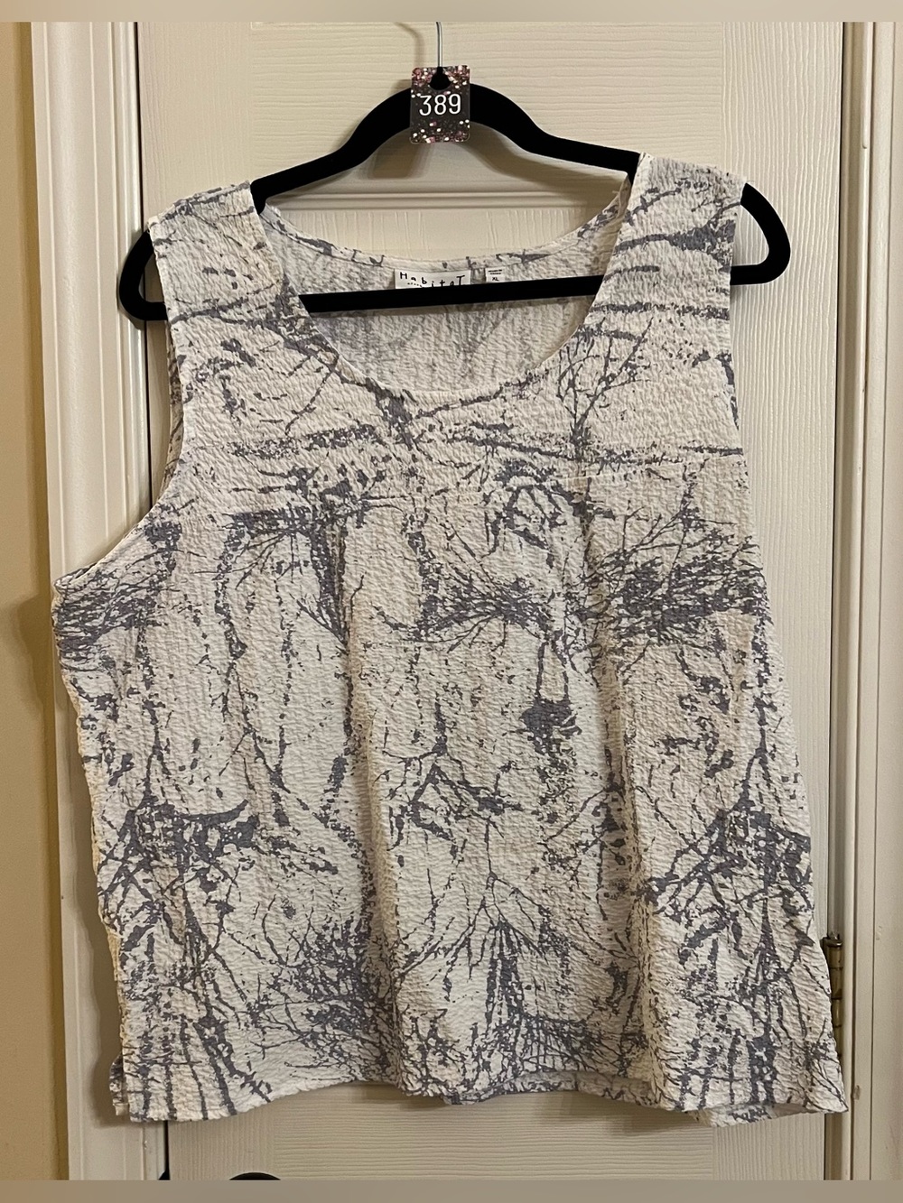 Habitat White Crinkle Textured Top With Abstract Pattern Rayon Blend